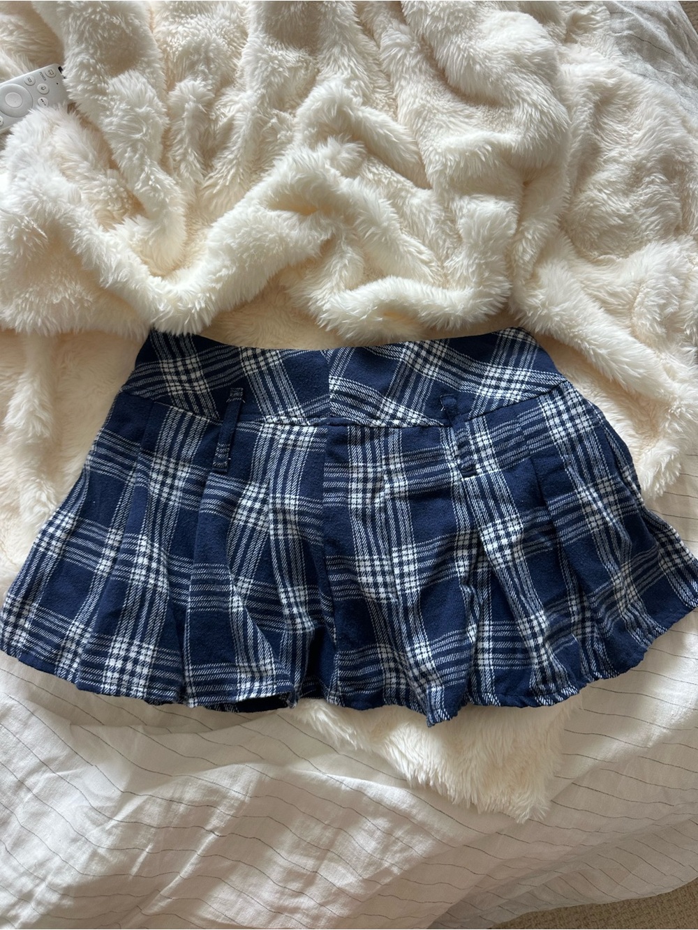 Navy Plaid Pleated Mini Skirt